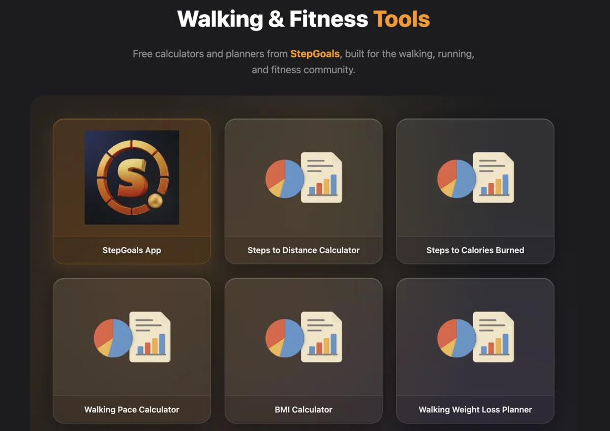 StepGoals walking and fitness calculator tools