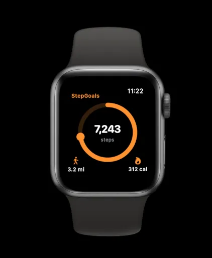 StepGoals Apple Watch app showing step count