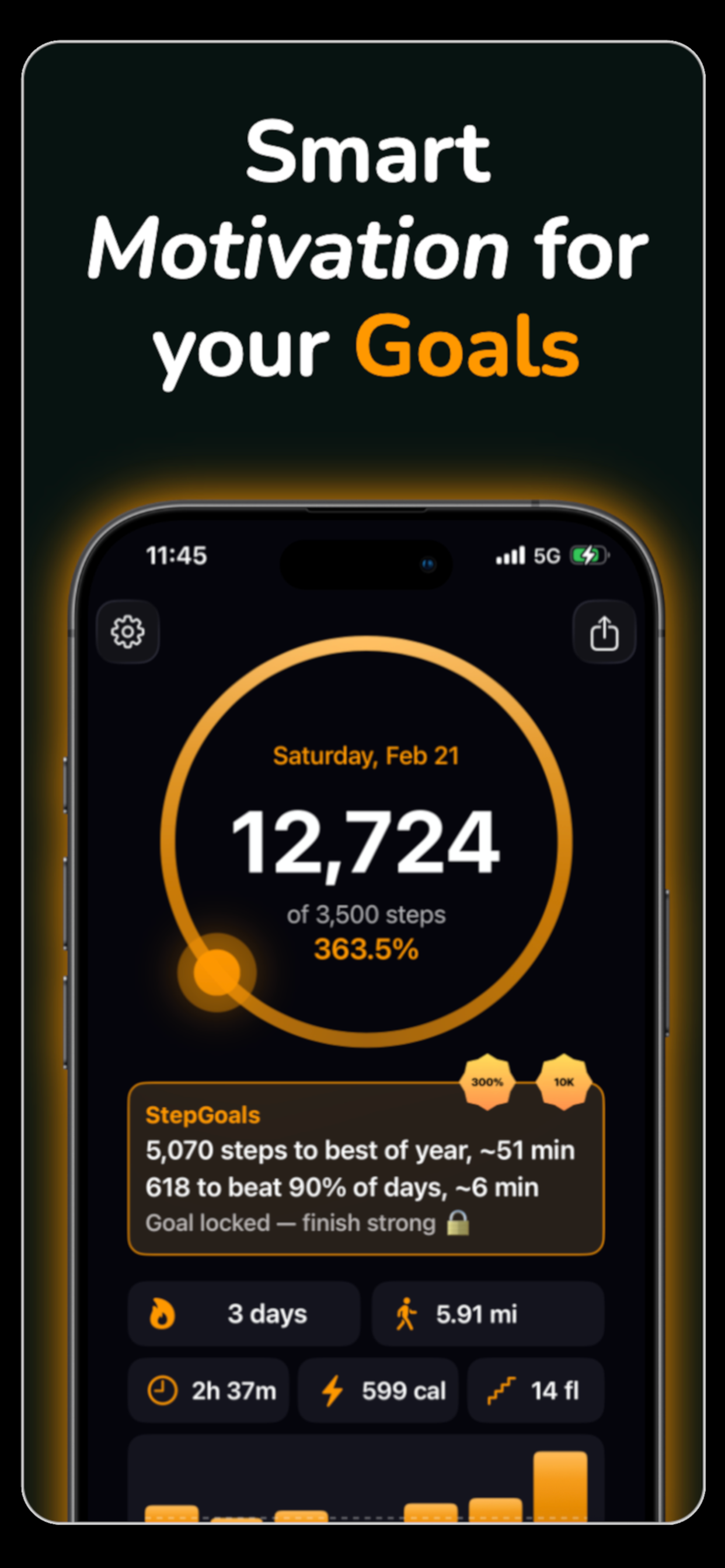 StepGoals main screen