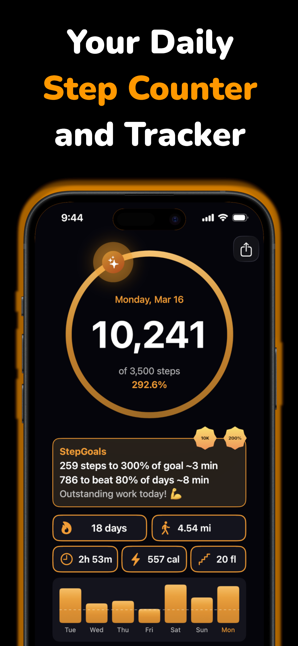 StepGoals main screen