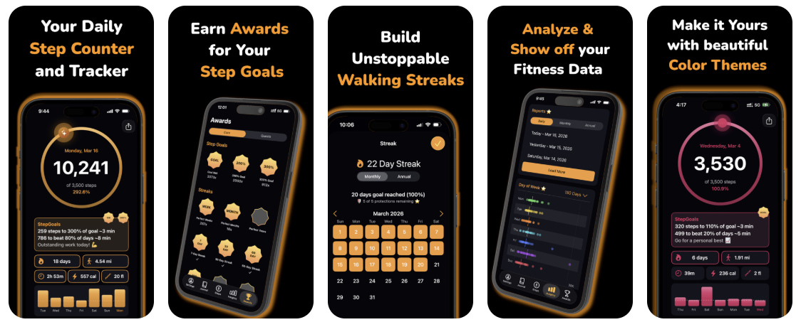 StepGoals app screenshots